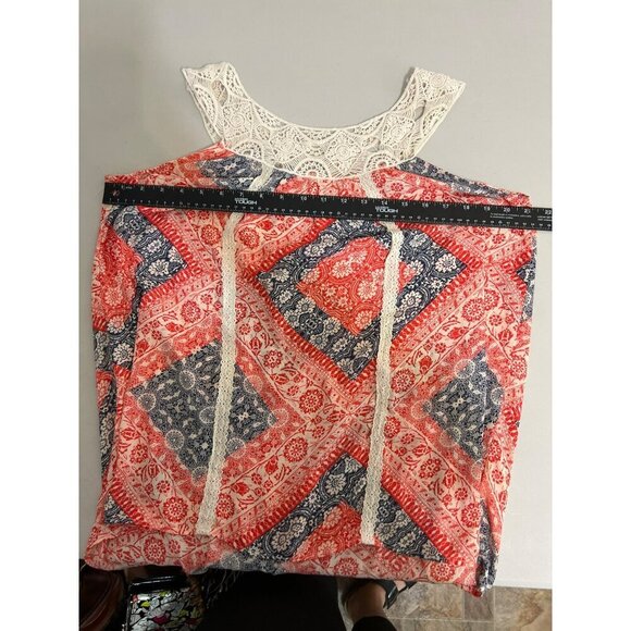 Eyeshadow Crochet Neckline Red White Blue Americana Tank Blouse Sz L - Picture 6 of 8
